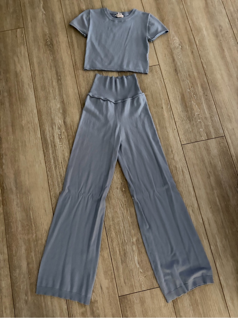 Ribbed Crop Top in Dusty Blue - Women's Casual Tee